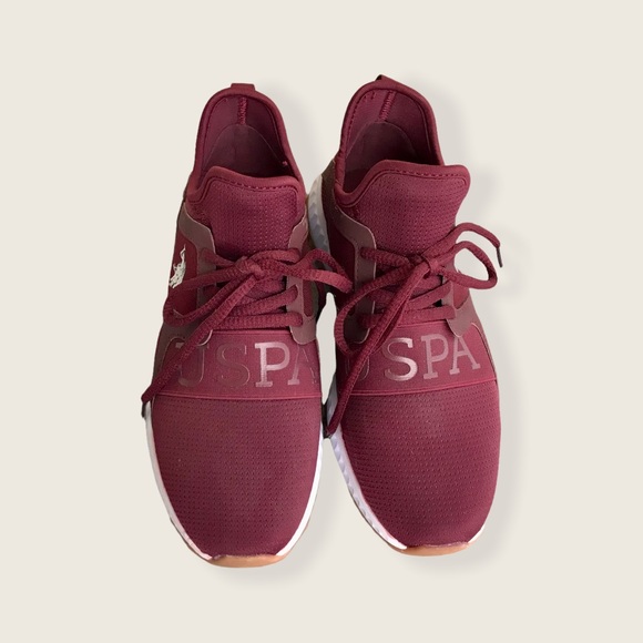 Ralph Lauren U.S. Polo Assn USPA Burgundy Pull On Running Breathable Sneakers - Picture 3 of 10